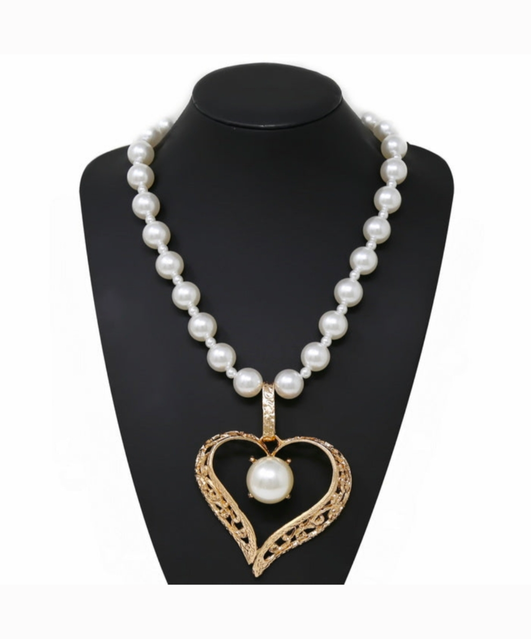 Pearl Open Heart Large Pendant Necklace Set