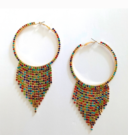 Crystal Rhinestone Tassel Hoop Earrings