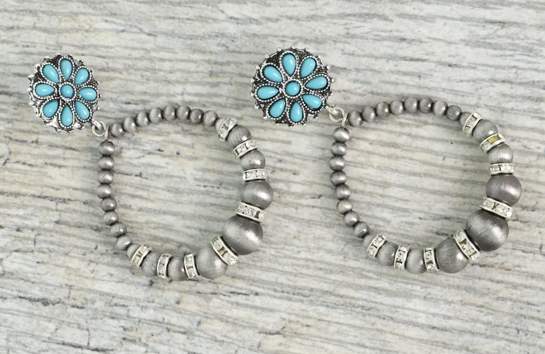 Western Concho Navajo Pearl Beaded Hoop Earrings