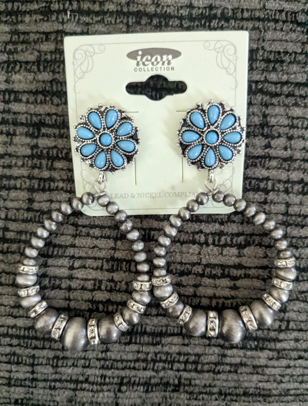Western Concho Navajo Pearl Beaded Hoop Earrings