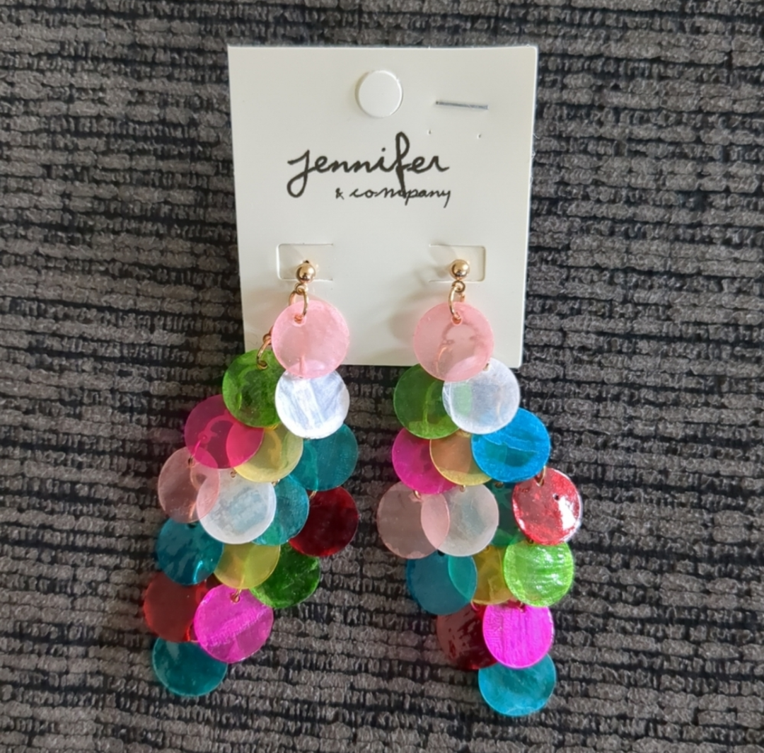 Bold Resin Disc Chandelier Earrings – Oversized Transparent Layered Design