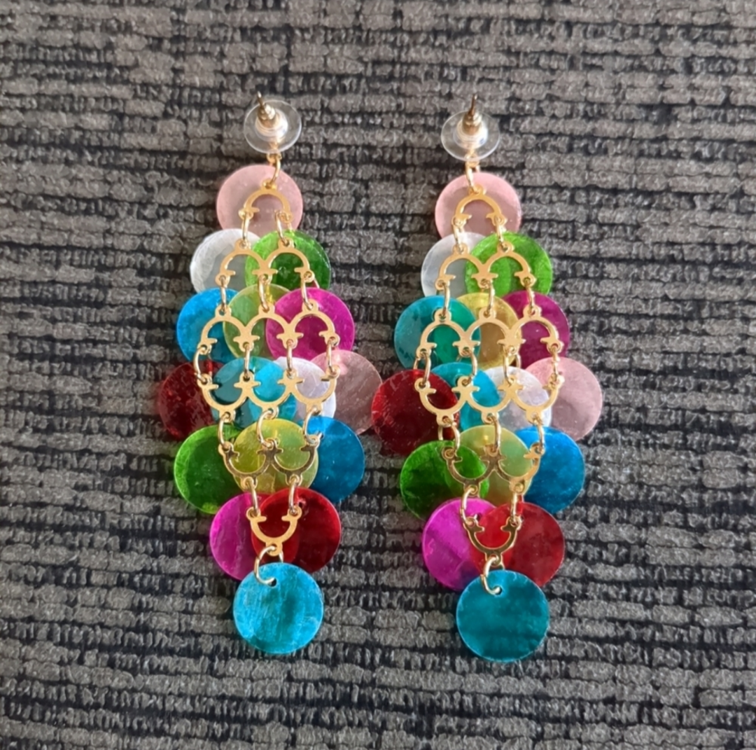 Bold Resin Disc Chandelier Earrings – Oversized Transparent Layered Design