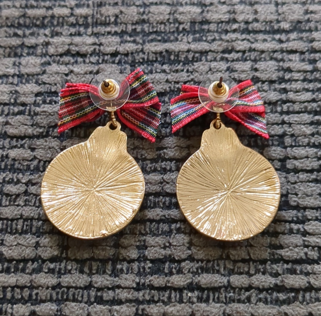 Bow Pointed Enamel Christmas Ornament Dangle Earrings