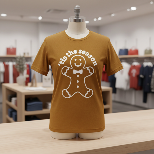 Unisex Gingerbread Christmas T-Shirt – Vintage Wash Holiday Tee, Soft Cotton Blend, Assorted Sizes