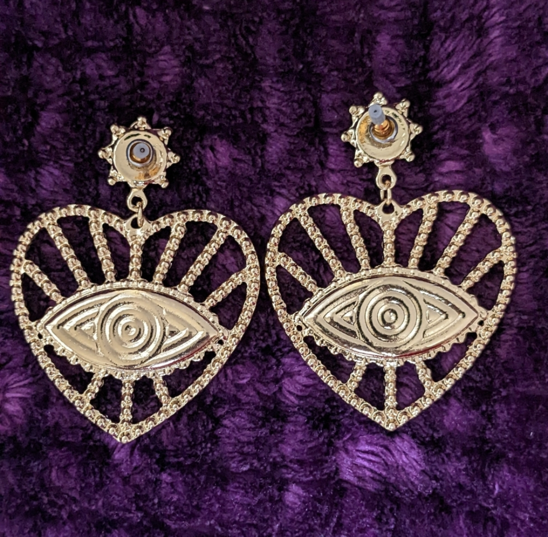 Evil Eye Heart Beaded Statement Earrings – Protective Boho Dangle Jewelry