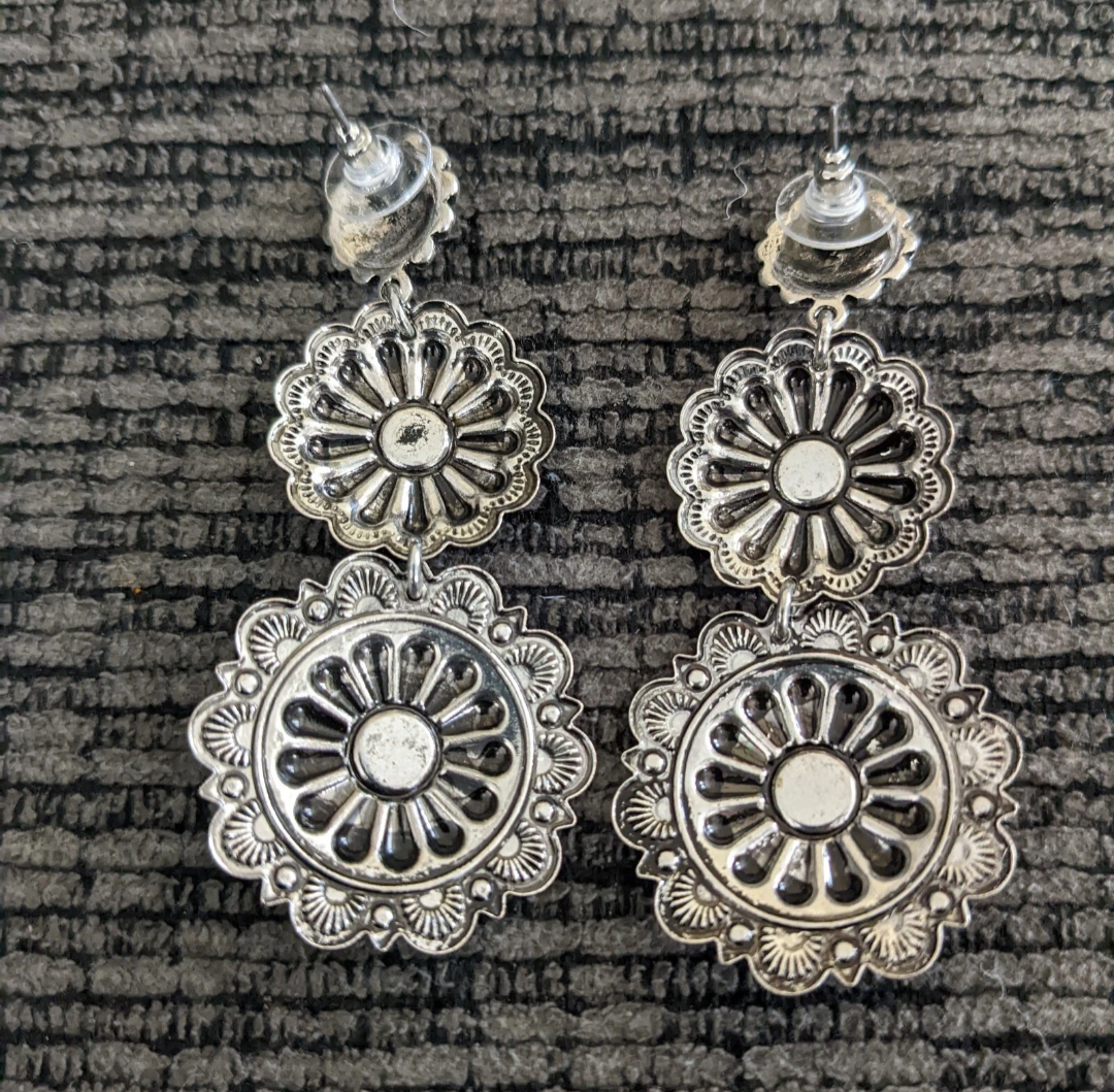 3-Tier Western Turquoise Concho Drop Earrings