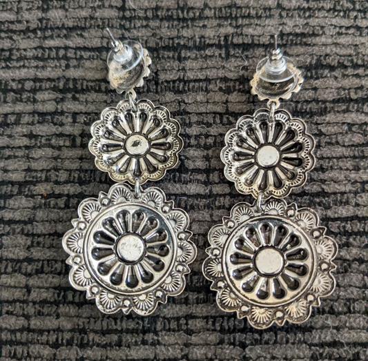 3-Tier Western Turquoise Concho Drop Earrings