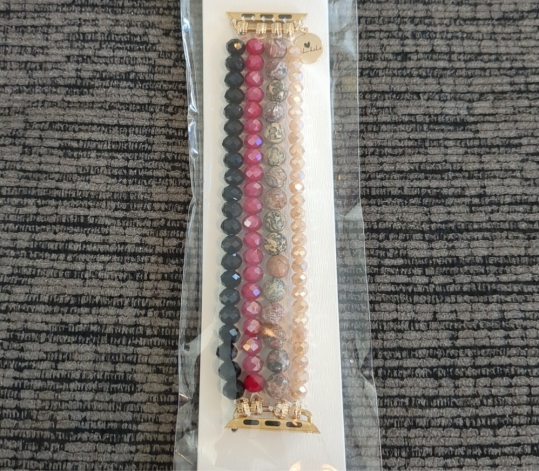 Natural Stone & Faceted Bead Multi-Layer Apple Watch Band | Boho Beaded Bracelet Strap (38/40/41mm)