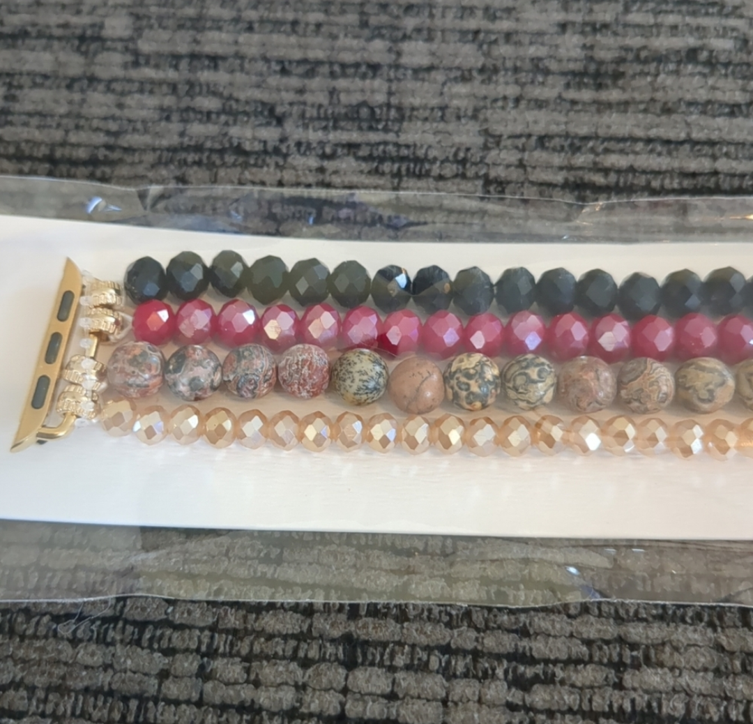 Natural Stone & Faceted Bead Multi-Layer Apple Watch Band | Boho Beaded Bracelet Strap (38/40/41mm)