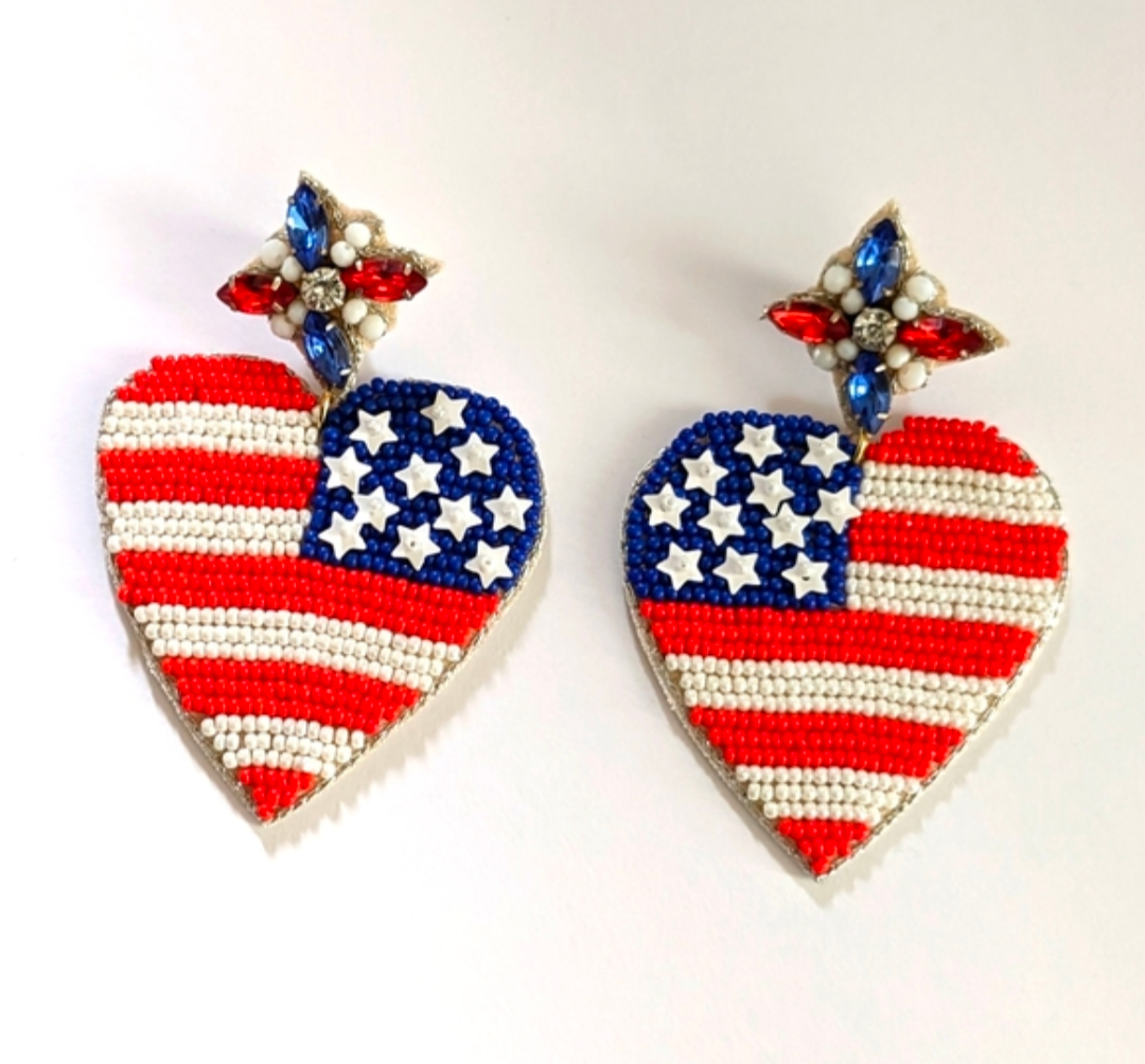 American Flag Heart Earrings