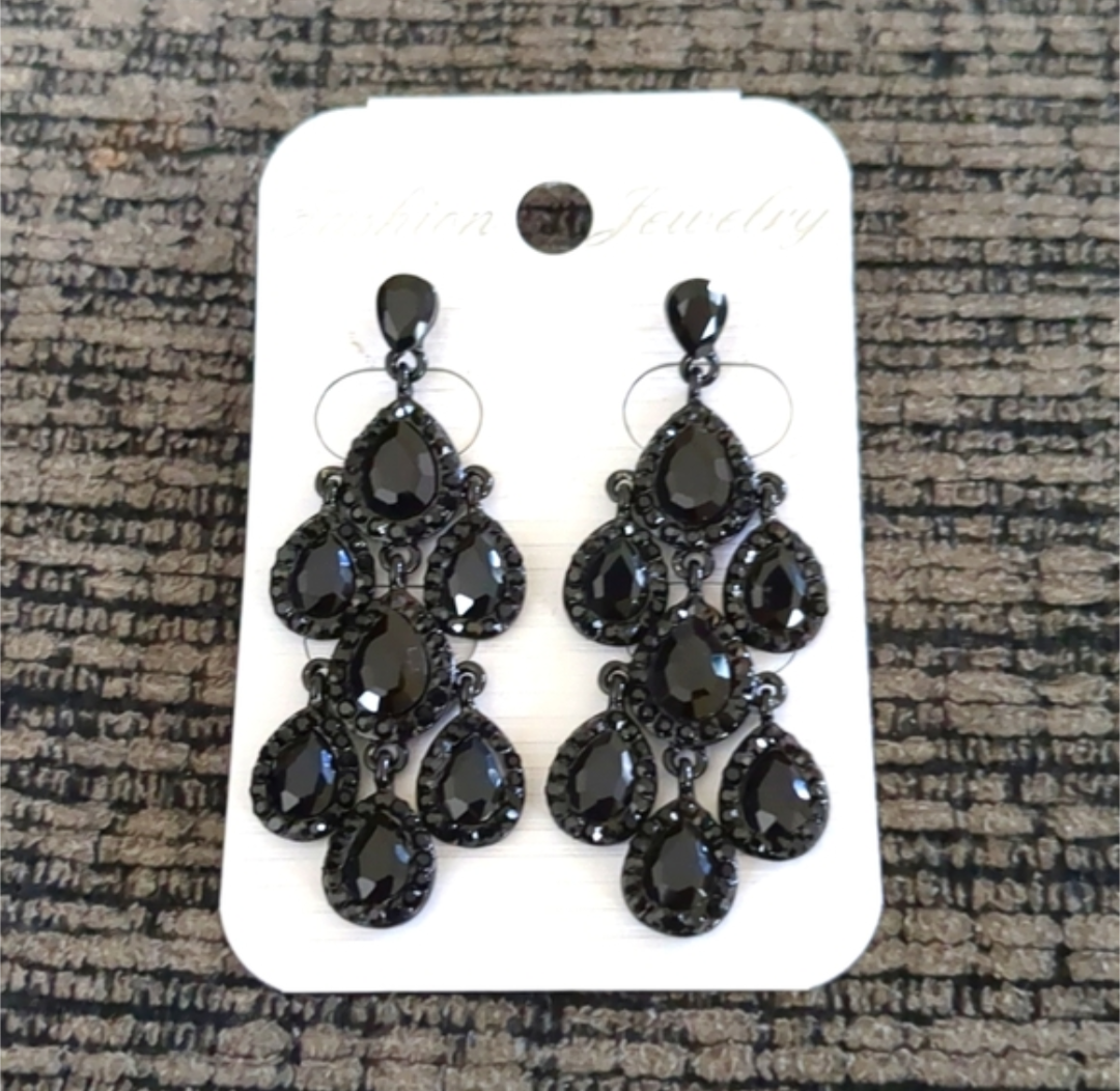 Teardrop Stone Cluster Chandelier Dangle Evening Earrings