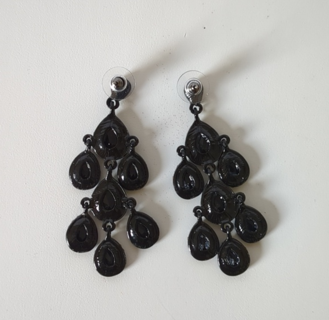 Teardrop Stone Cluster Chandelier Dangle Evening Earrings