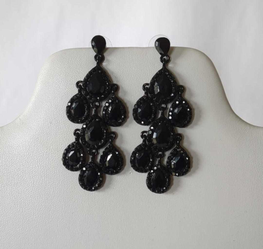 Teardrop Stone Cluster Chandelier Dangle Evening Earrings