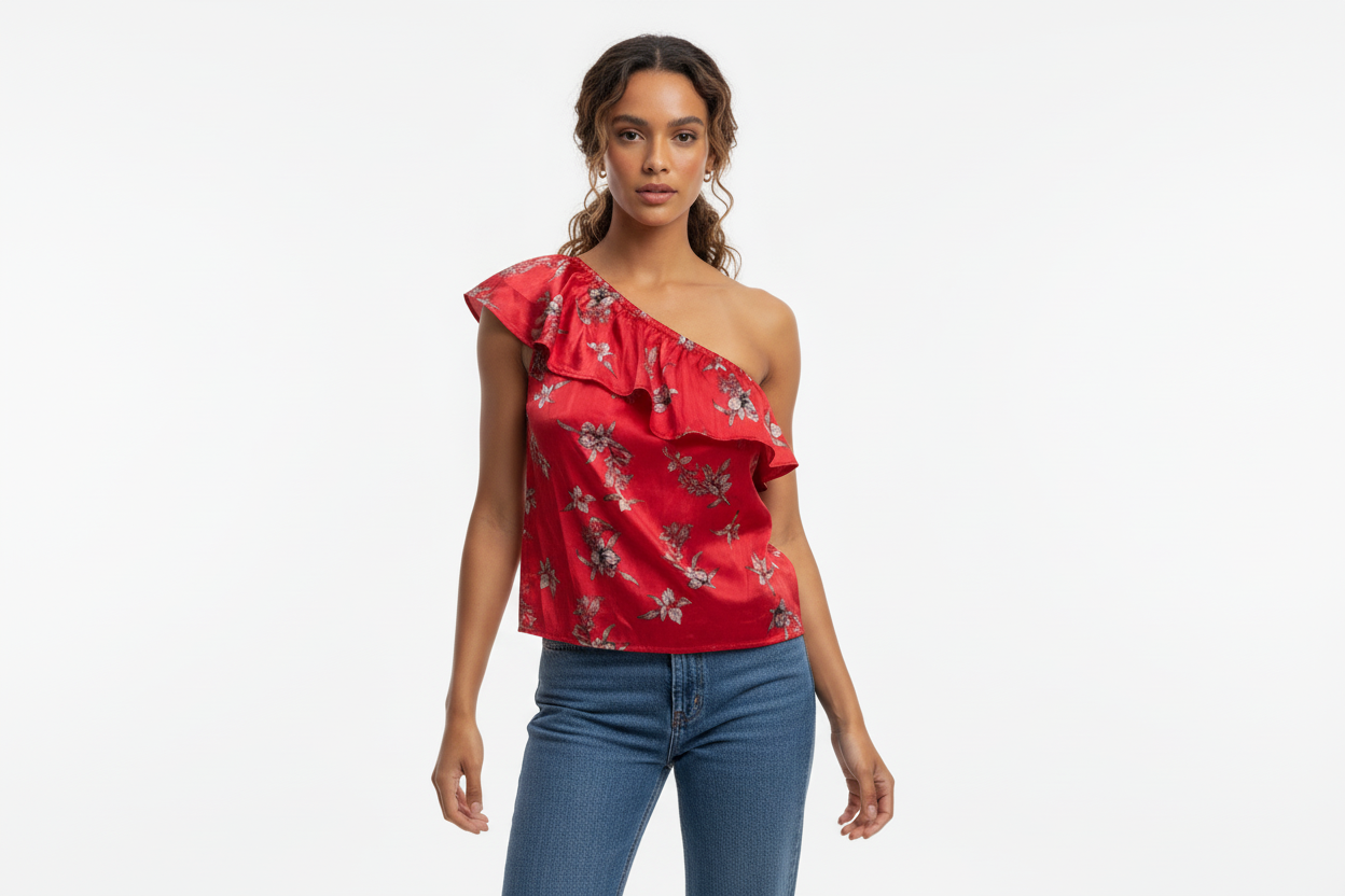 Women's Tropical Print Tiered Off The Shoulder Ruffle Top