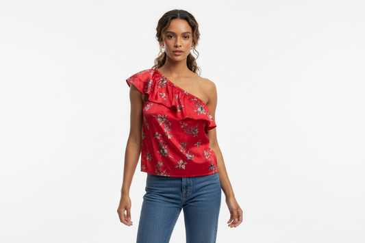 Women's Tropical Print Tiered Off The Shoulder Ruffle Top
