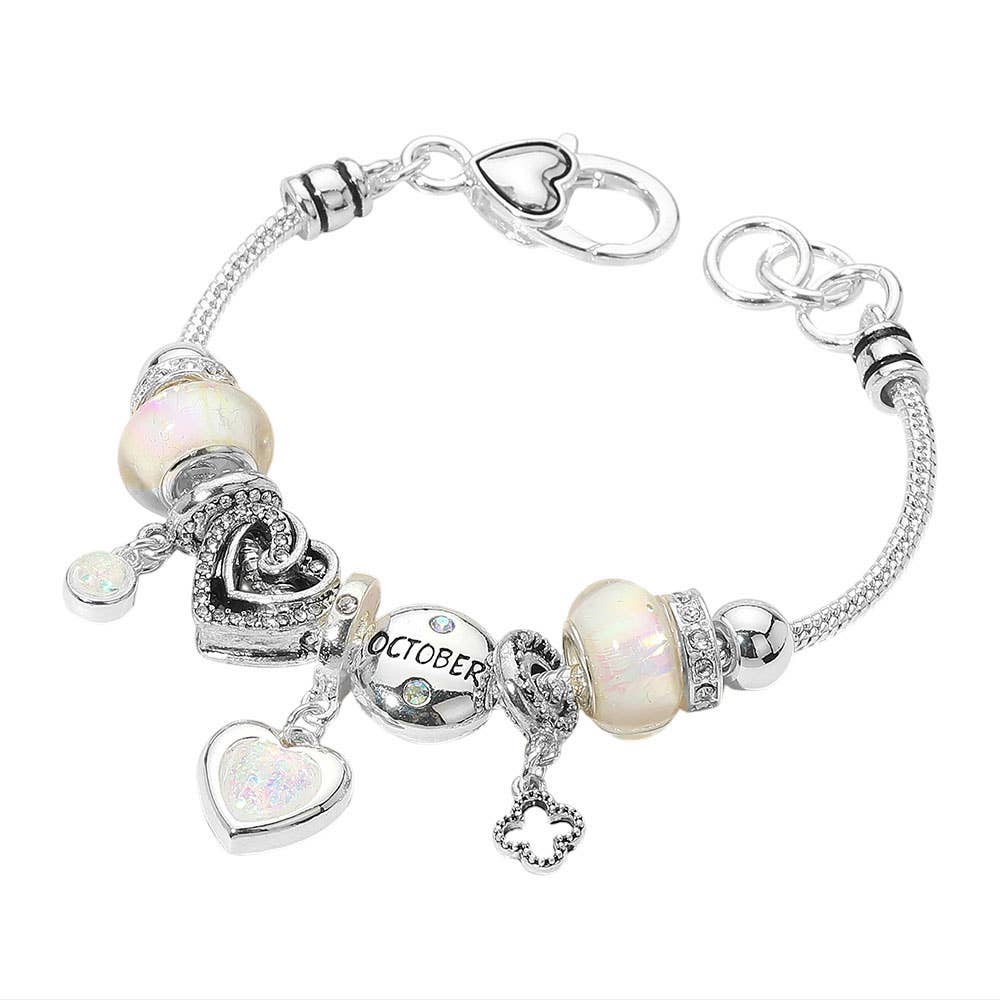 Birthstone Heart Charm Multi Beaded Bracelet