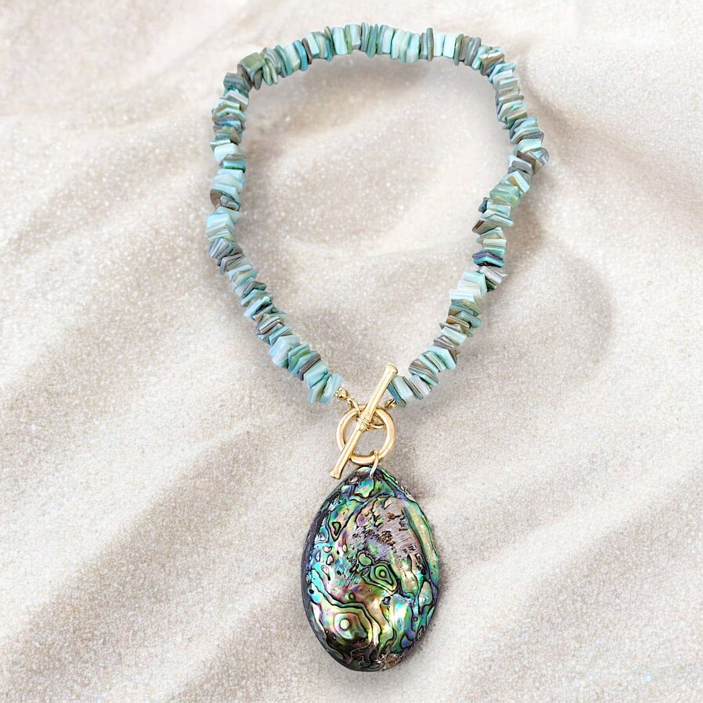 Seashell Necklace Green Necklace  Beach Abalone  Turquoise