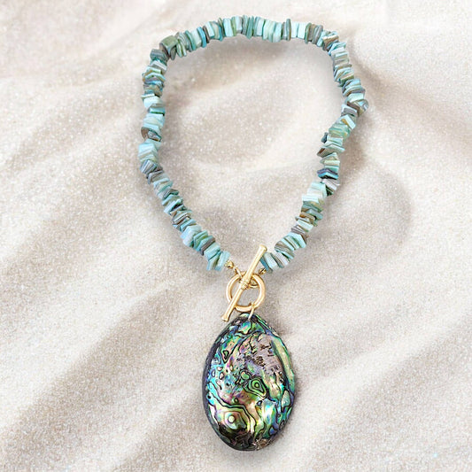 Seashell Necklace Green Necklace  Beach Abalone  Turquoise
