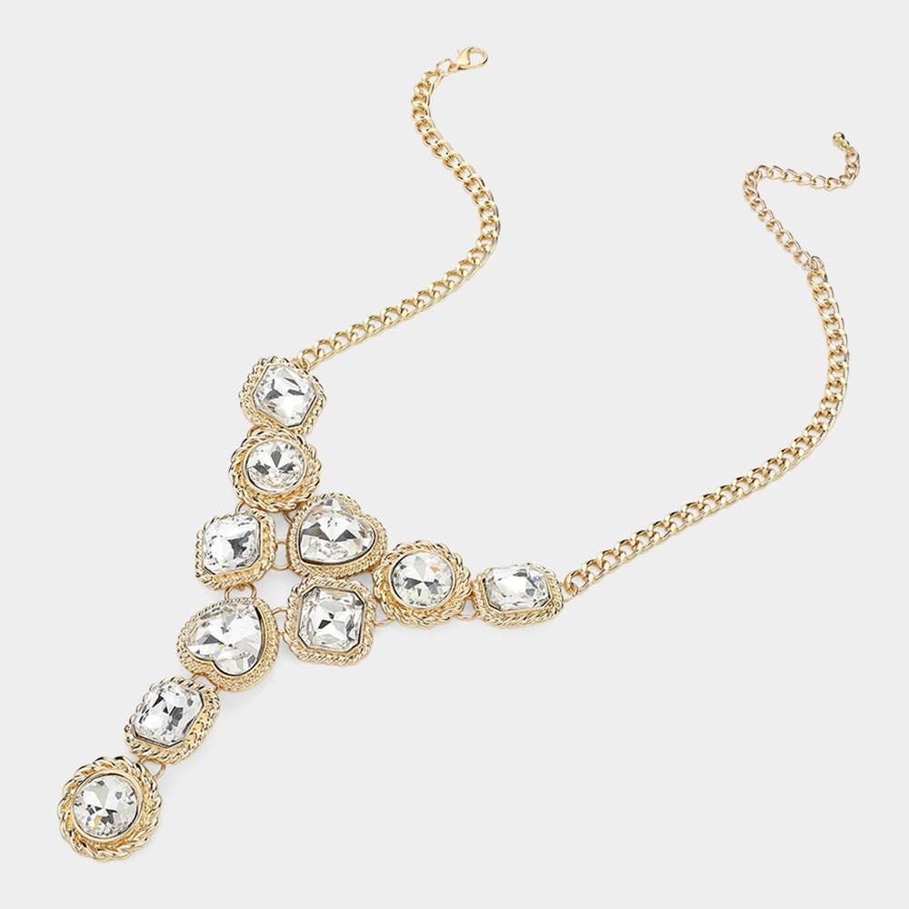 Heart Round Square Stone Cluster Link Y Shaped Necklace