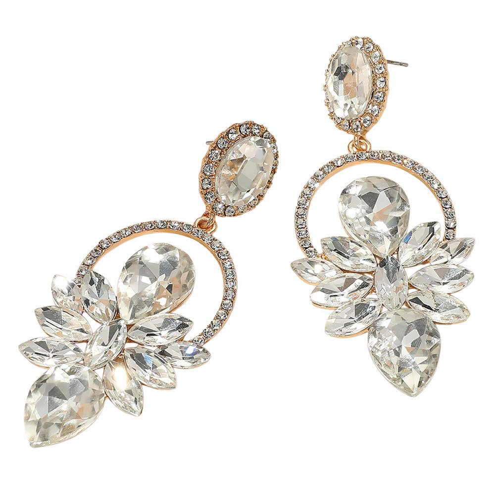 Marquise Stone Cluster Embellished Statement Drop Evening Earrings