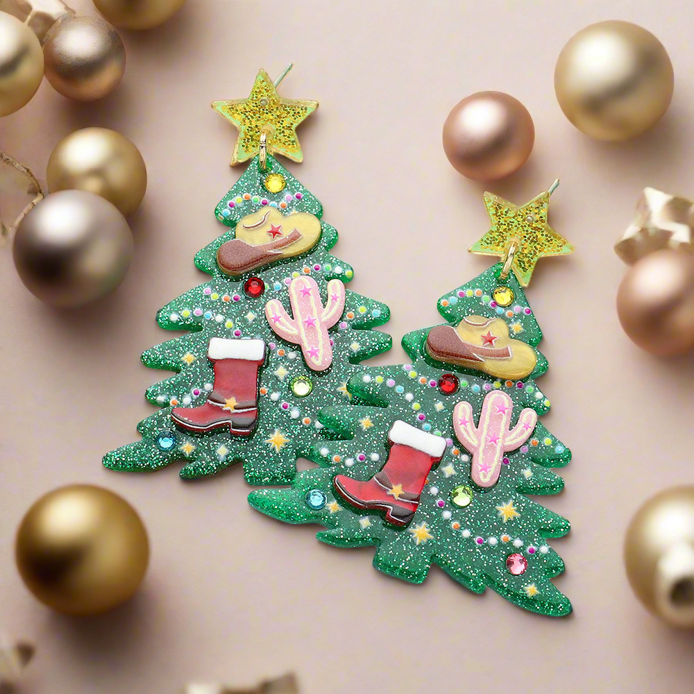 Western Style Christmas Tree Earrings