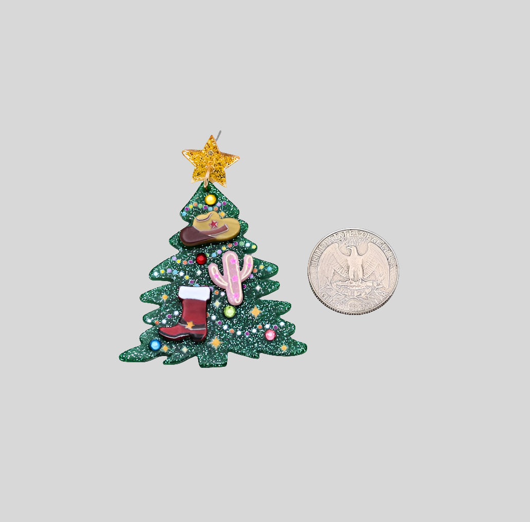 Western Style Christmas Tree Earrings