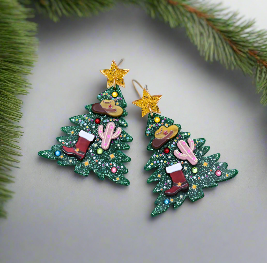Western Style Christmas Tree Earrings