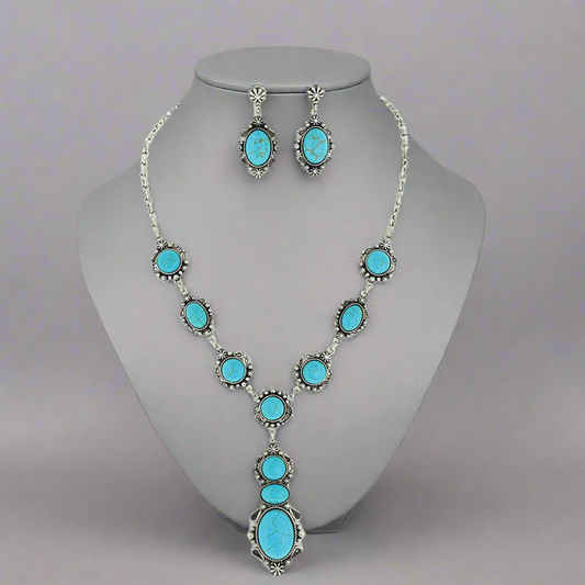 Western Turquoise Adjustable Necklace Earring Set