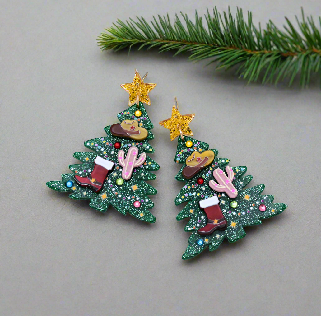 Western Style Christmas Tree Earrings