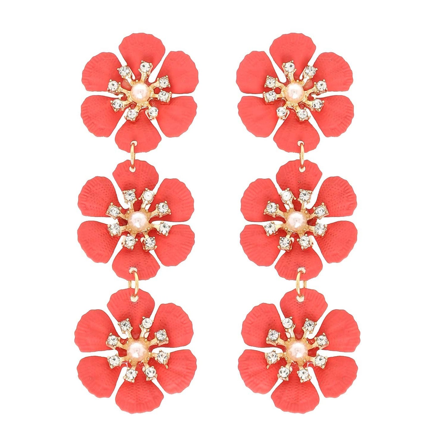 3-Tier Jeweled Floral Acrylic Long Drop Earrings