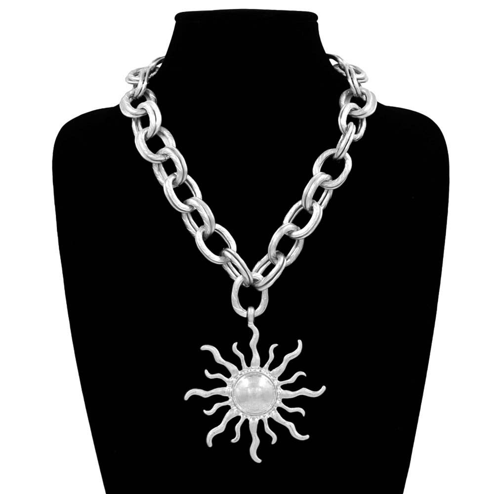 Radiant Sun Pendant Bold Chain Statement Necklace