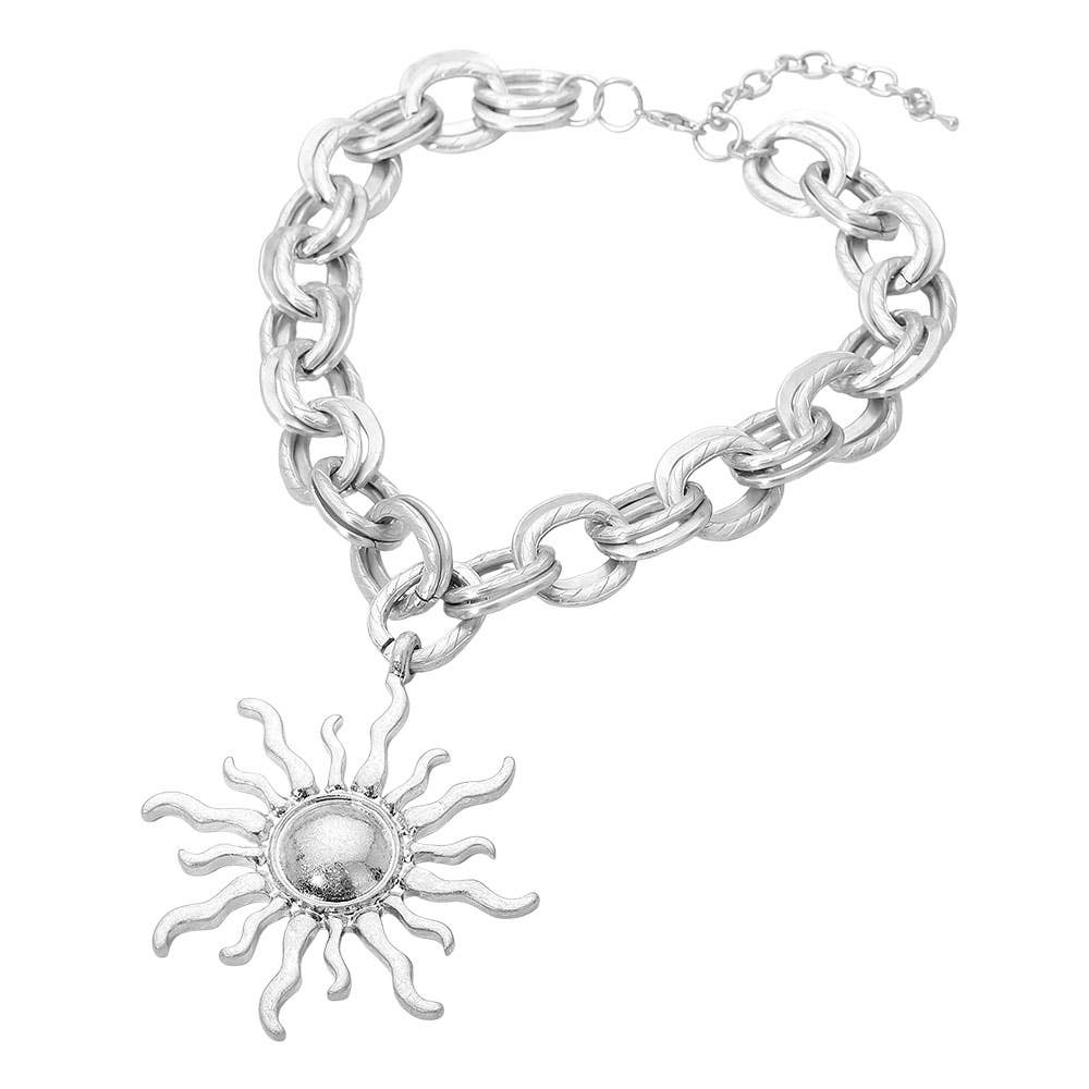 Radiant Sun Pendant Bold Chain Statement Necklace