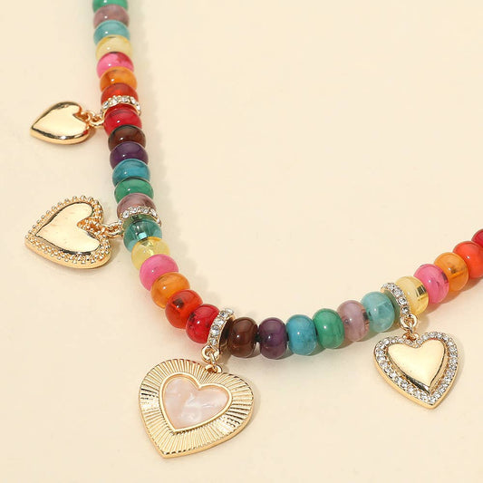 Heart Charm  Resin Colorful Beaded Statement Necklace