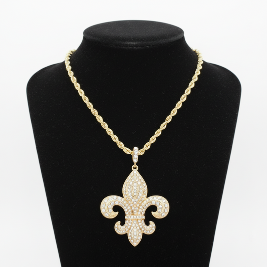 Rhinestone Embellished Fleur de Lis Pendant Necklace