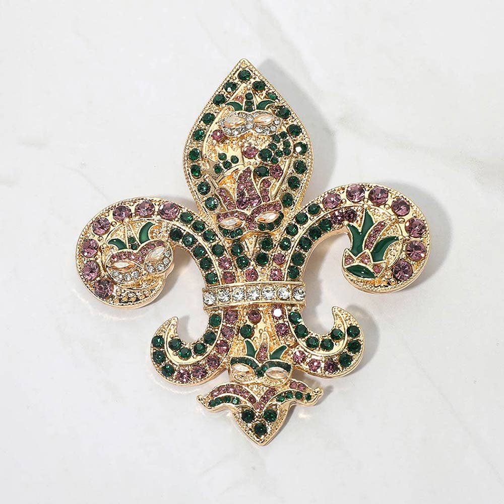 Rhinestone Embellished Fleur de Lis Pin Brooch