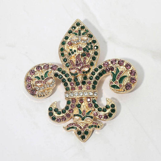Rhinestone Embellished Fleur de Lis Pin Brooch