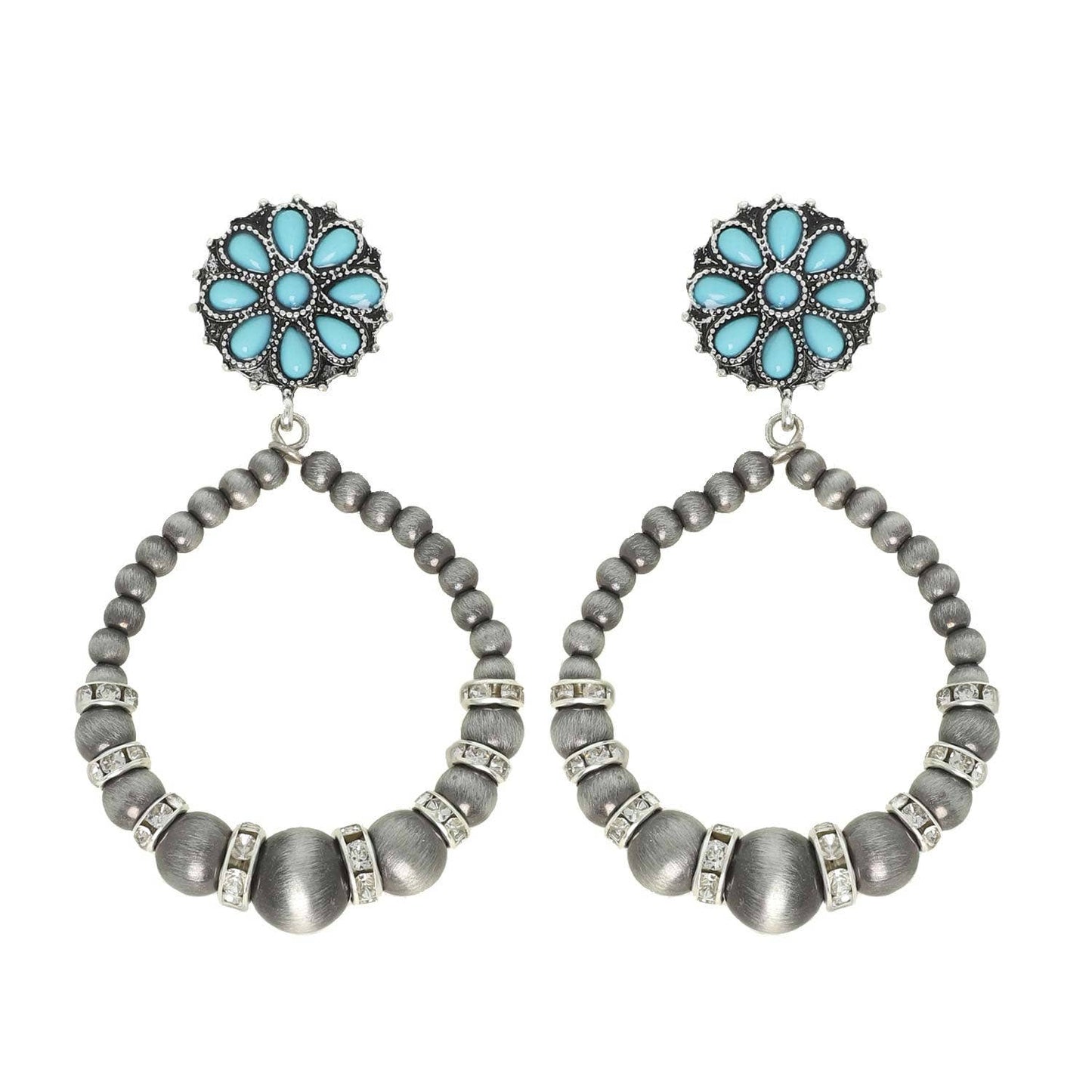Western Concho Navajo Pearl Beaded Hoop Earrings