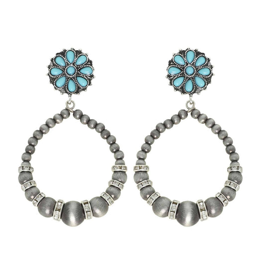 Western Concho Navajo Pearl Beaded Hoop Earrings