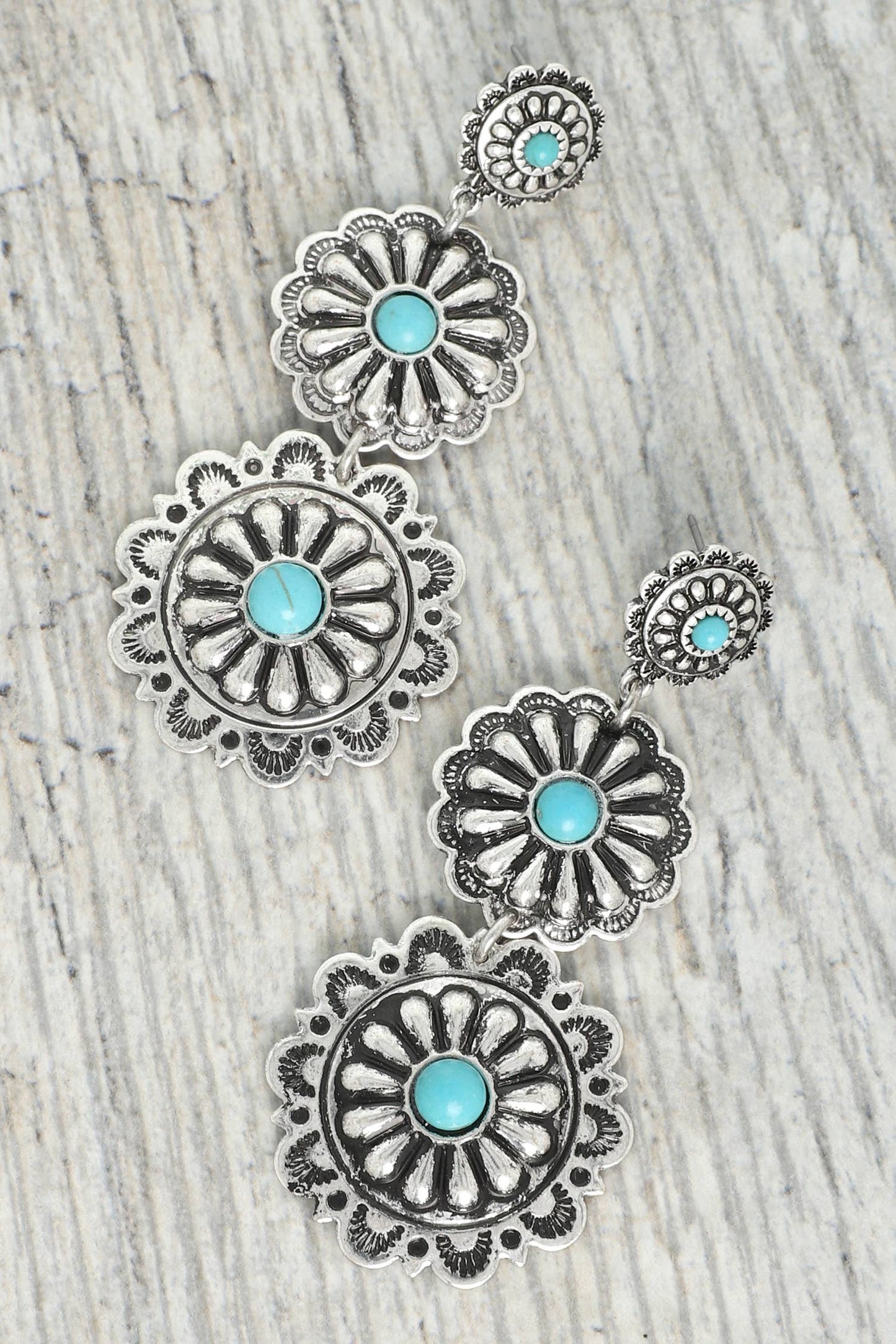 3-Tier Western Turquoise Concho Drop Earrings