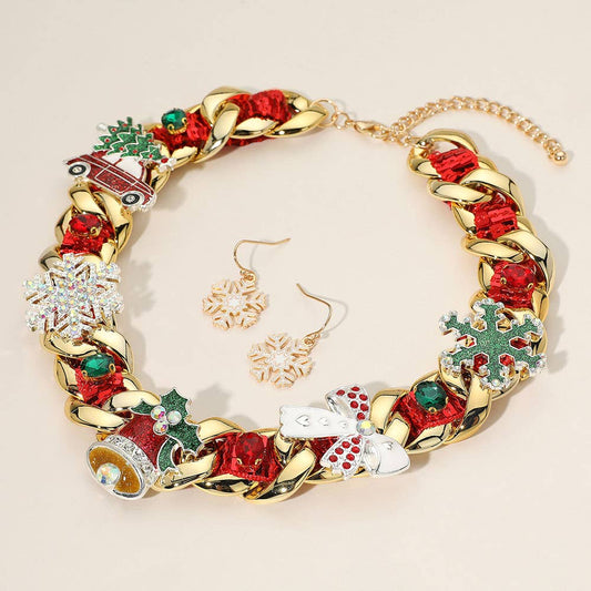 Chunky Christmas Bell Snowman Bow Tree Truck Snowflake Necklace