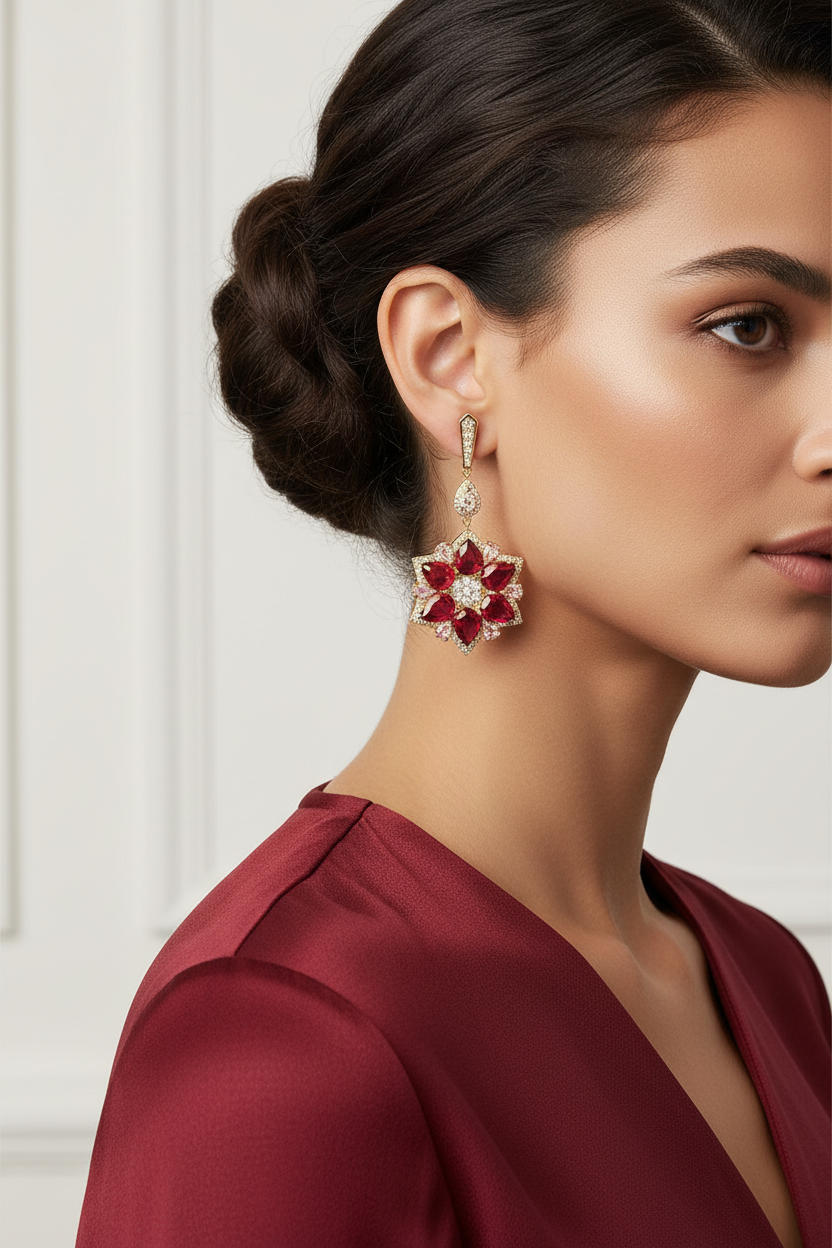 Grace Red Starburst Cubic Zirconia Dangle Earrings