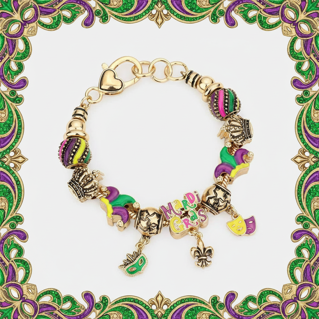 Mardi Gras Multi Bead Bracelet