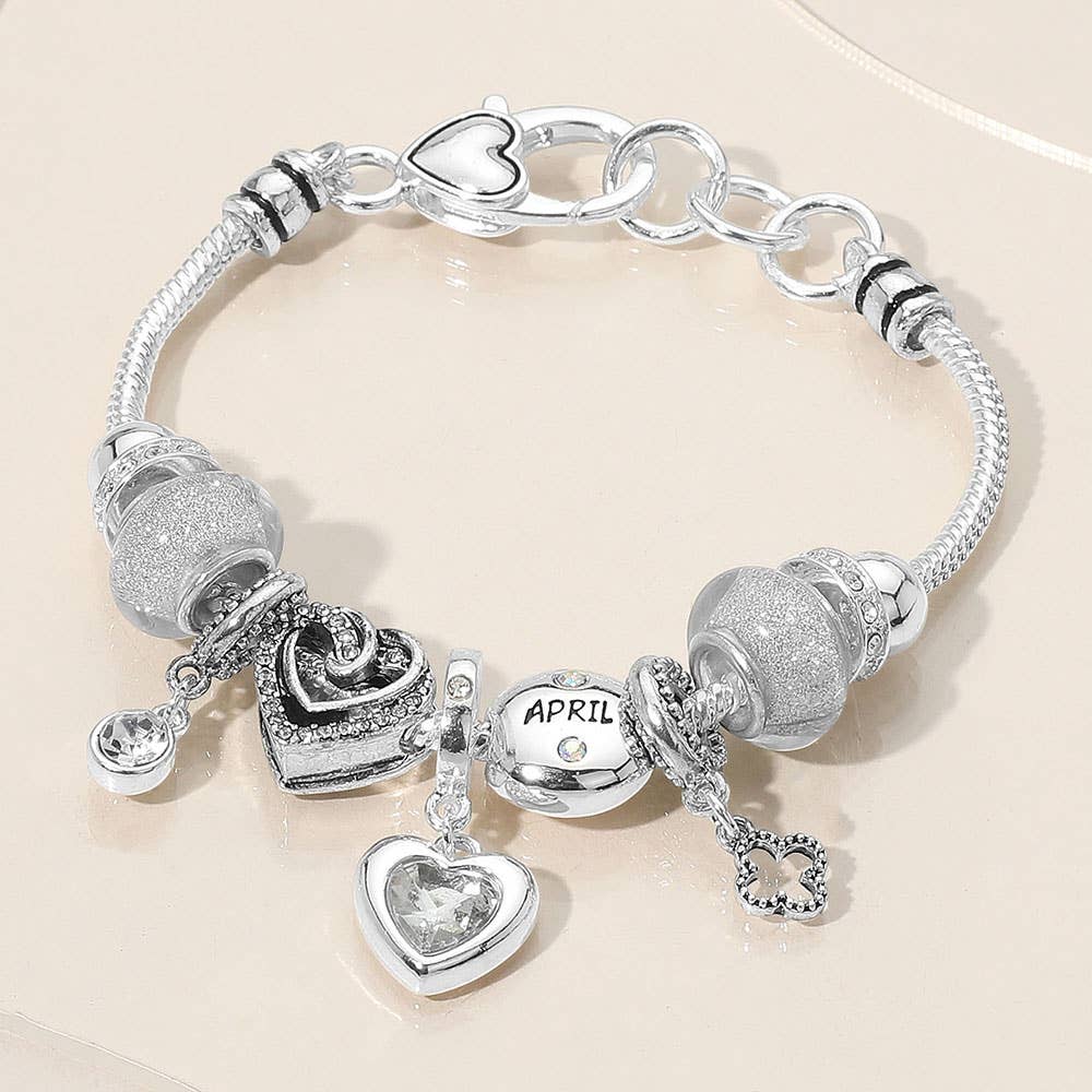 Birthstone Heart Charm Multi Beaded Bracelet