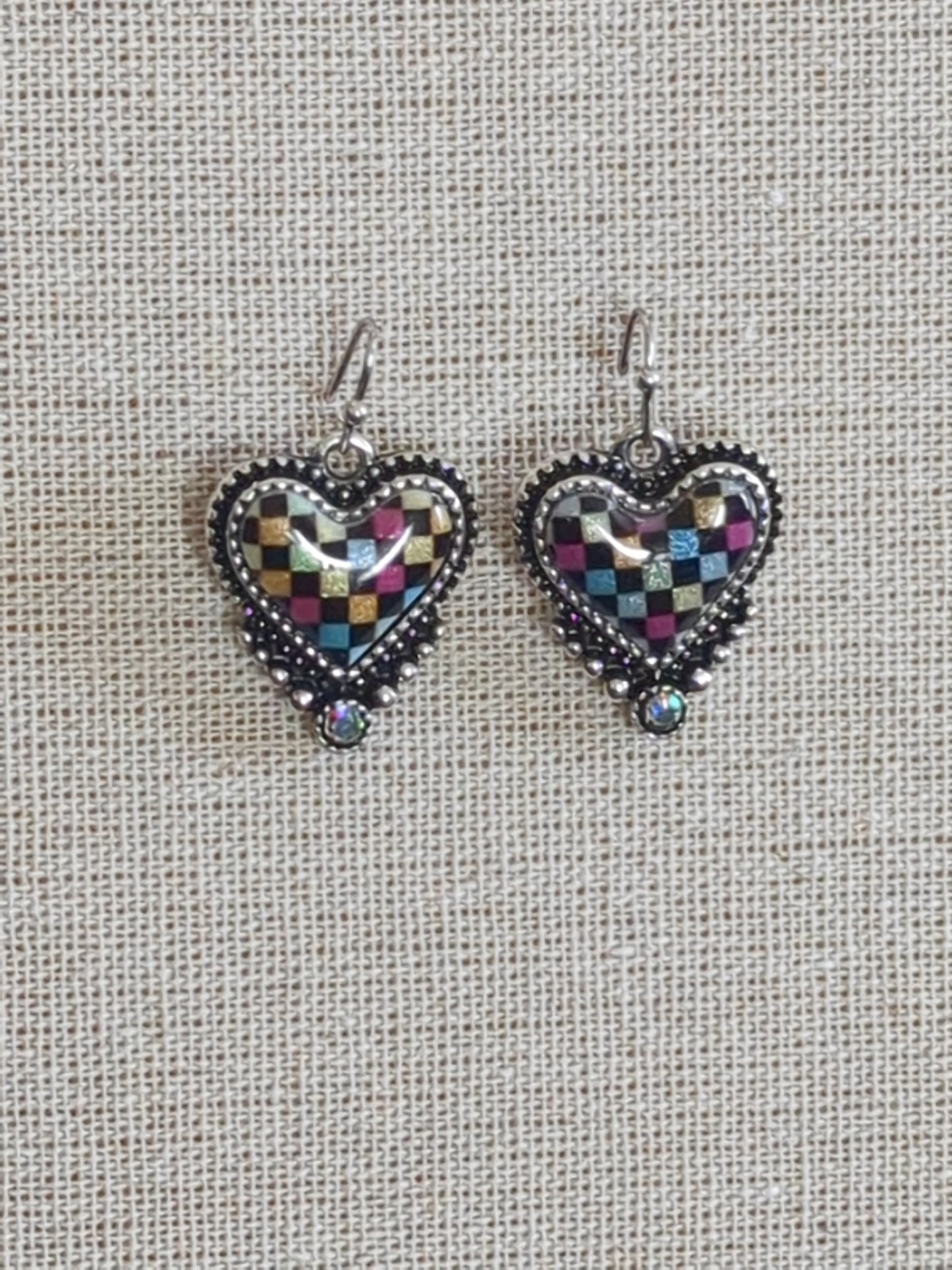 Heart Rainbow Checker Earrings