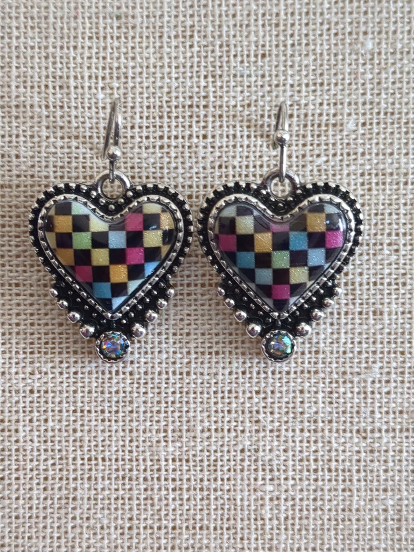 Heart Rainbow Checker Earrings