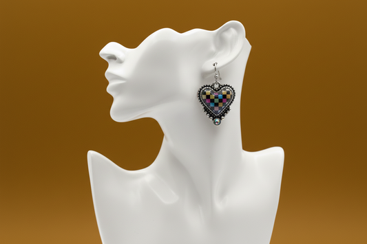 Heart Rainbow Checker Earrings