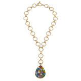 Millefiori Glass Teardrop Pendant Y Necklace in Multi