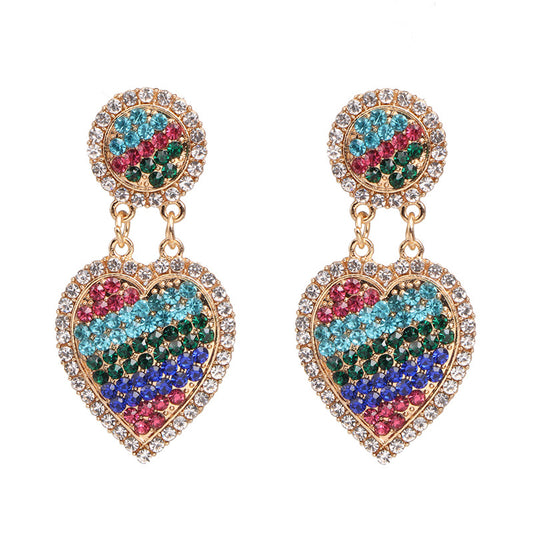 Heart-shaped Glittered Crystal Earrings