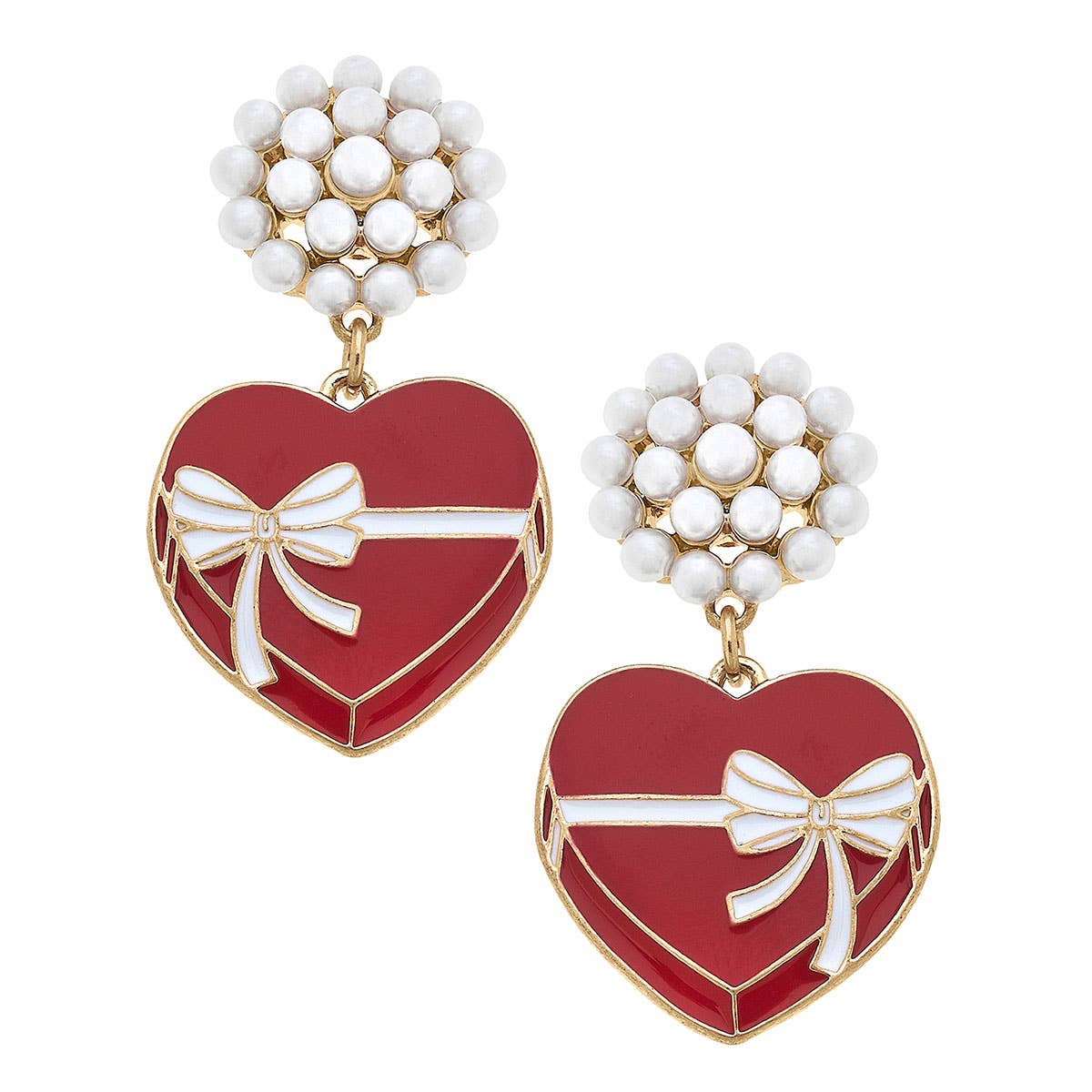 Valentine's Day Box of Chocolates Enamel Earrings in Red