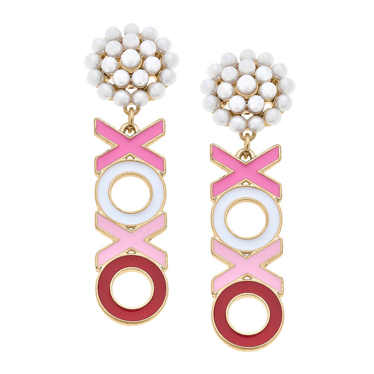 XOXO Enamel Earrings in Pink & Red